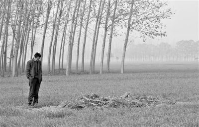 11月21日，高松中站在腦癱雙胞胎兒子墳前。