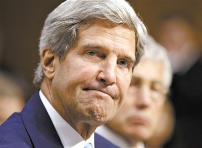 3日，克里在參院聽證會(huì)上。