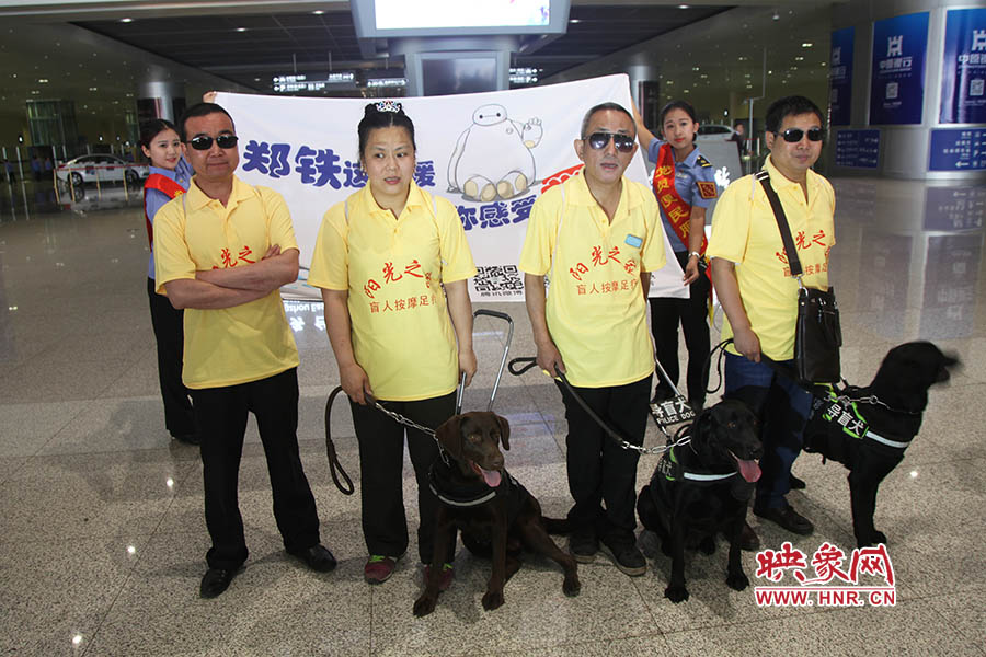 他們此次攜帶的導(dǎo)盲犬名字分別叫A米、戴安娜、凱西，A米是鄭州市第一條導(dǎo)盲犬。