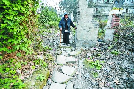 昨日，大渡口區(qū)，徐建高老人走在他鋪成的石子路上。 記者 張路橋 攝