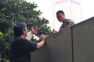 黃主任站在獨(dú)木樁上與男子交談了近半小時(shí)。