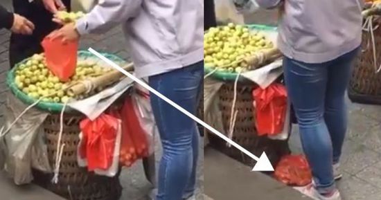 網(wǎng)上流傳的短片顯示，賣棗子棗子的小販以偷龍轉(zhuǎn)鳳的手段把棗子換掉。