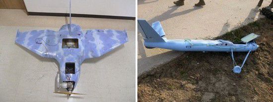 左圖為3月24日在韓國首爾北部墜毀的無人機(jī)，右圖為3月31日在韓國西部海域白翎島墜毀的無人機(jī)