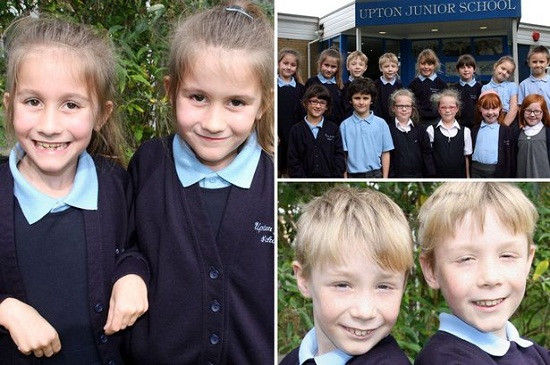 英國又有7對雙胞胎進入了同一所小學，讓人看花了眼。