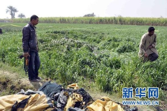 2月26日，在埃及旅游城市盧克索附近，當(dāng)?shù)匕踩藛T在發(fā)生熱氣球爆炸事故的現(xiàn)場查看。