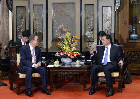 國(guó)務(wù)院李克強(qiáng)會(huì)見(jiàn)聯(lián)合國(guó)秘書(shū)長(zhǎng)潘基文