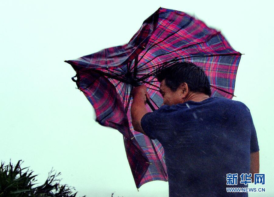 8月8日，福建省石獅市漁民在風雨中前行。