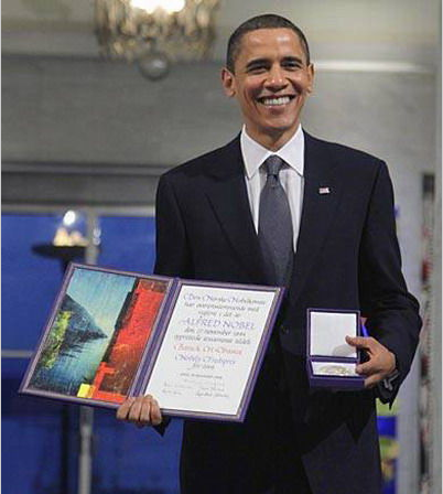 美國(guó)總統(tǒng)奧巴馬于2009年獲諾貝爾和平獎(jiǎng)（資料圖）