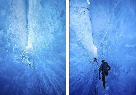 梅里格特別喜歡探索冰川。當(dāng)太陽(yáng)高高升起后，可以看到冰反射出的壯觀美景。