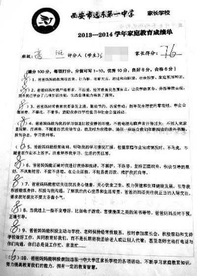 一名學生為家長打出的分數(shù)