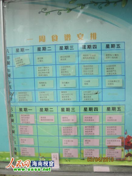幼兒園公布的食譜，但家長(zhǎng)稱并未真正執(zhí)行